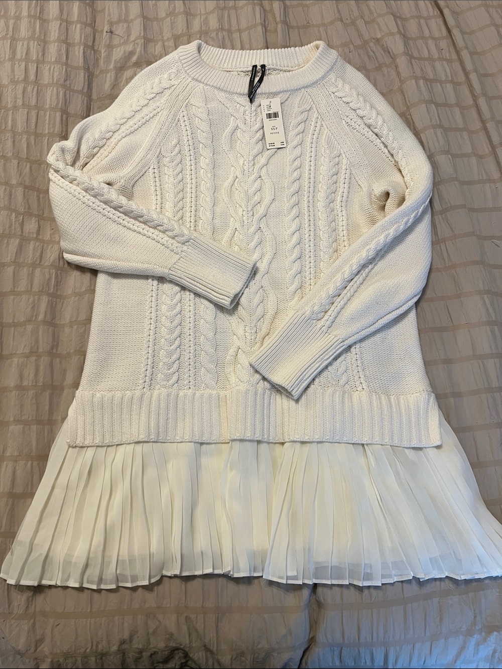 NWT Anthropologie white Cable-Knit Sweater with Pleated Hem